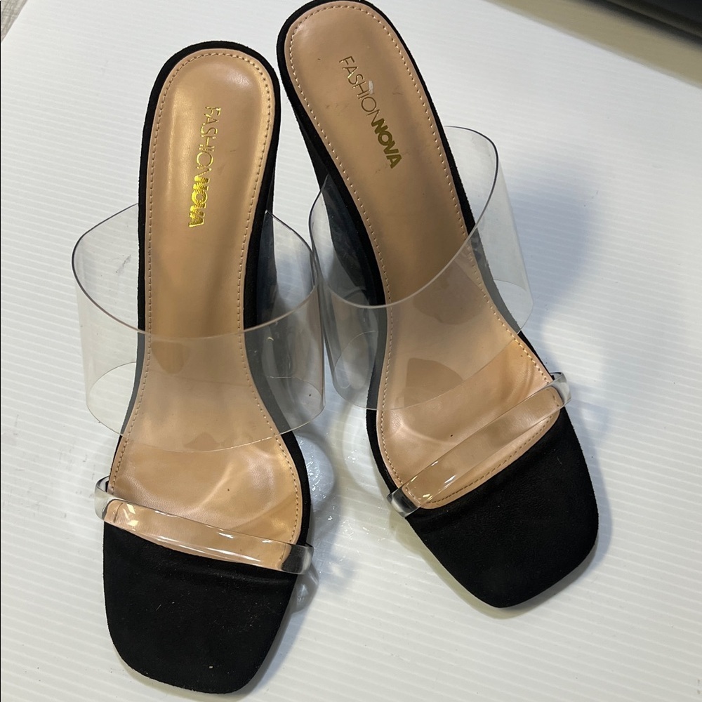 Fashion Nova Black and Transparent Heels